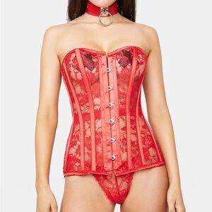 Daisy Corsets Red Lace Overbust Corset Waist Cincher Goth Romantic Whimsigoth